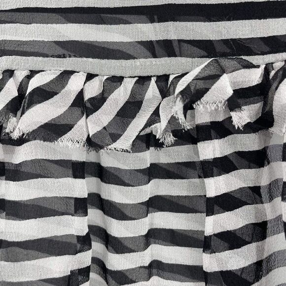 NWT GM Studio Women's Silk Striped Ruffle Sleeve Blouse Black White Size XS - Picture 3 of 12